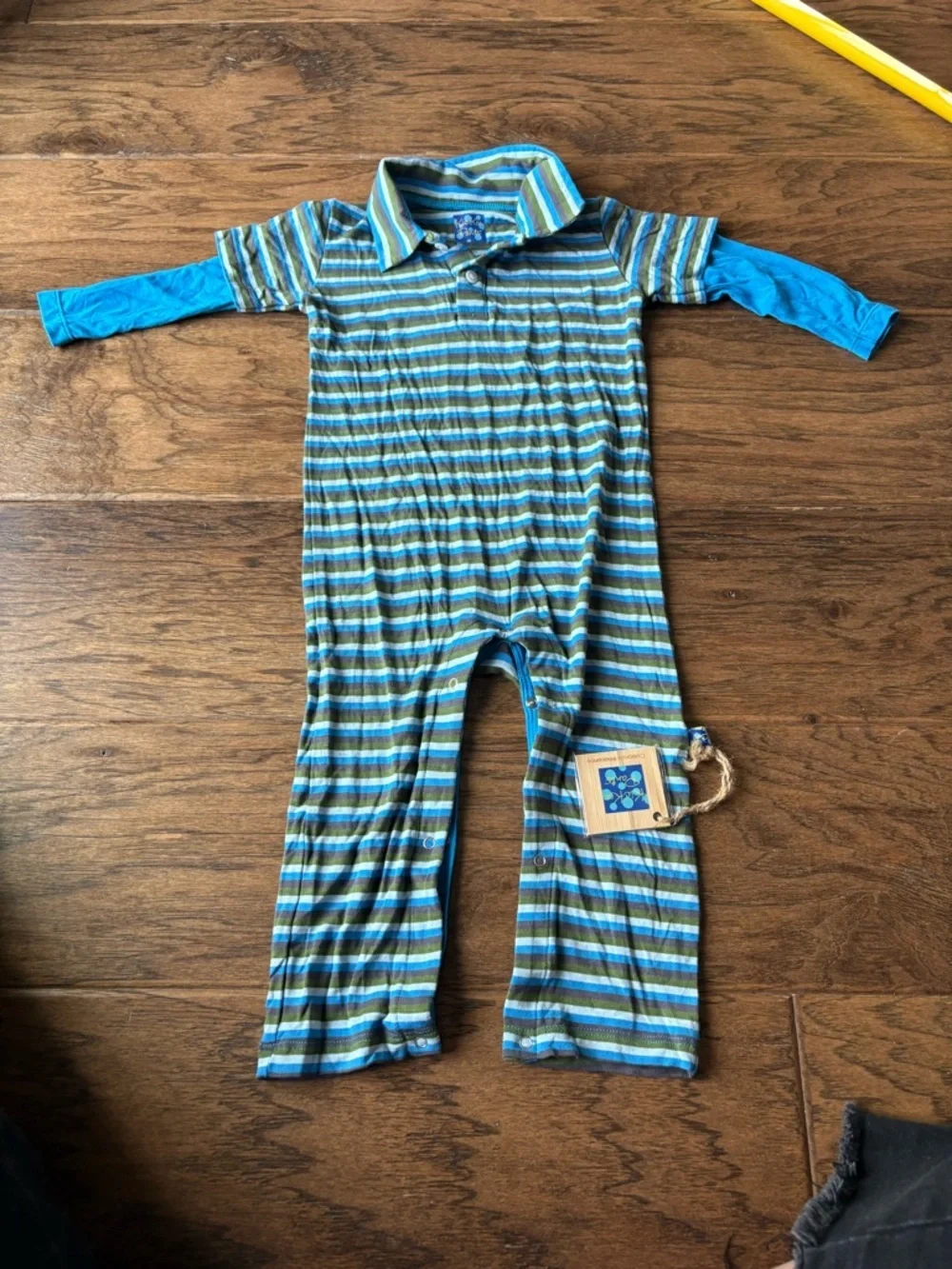 Kickee Pants Blue and Green Striped Collared One Piece Outfit